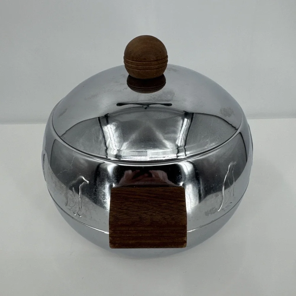 Vintage MCM Penguin Hot and Cold Server Dish Ice Bucket Chrome By West Bend